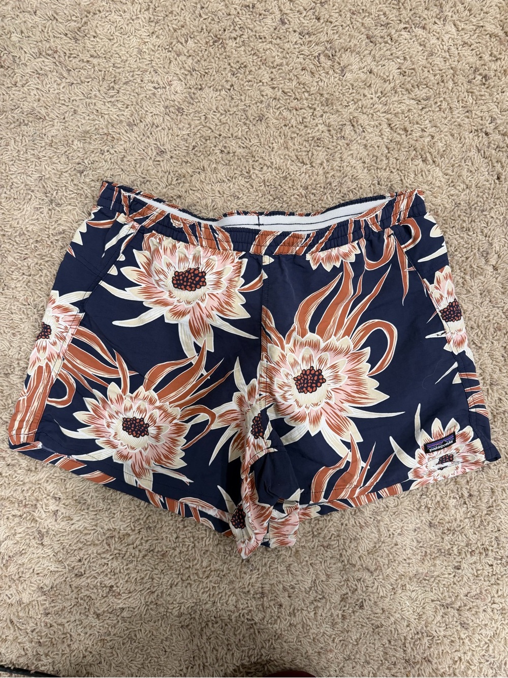 Patagonia Navy Floral Shorts with Rust and Cream Print - Picture 2 of 5